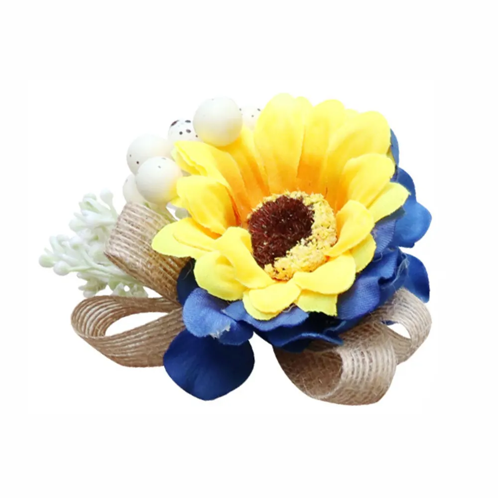 

Свадебный цветок на запястье, имитация подсолнуха, искусственные украшения для церемонии, имитация шелковой юбилейной бутоньерки