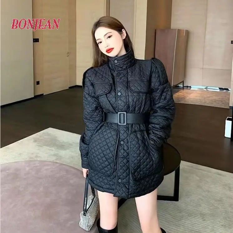 Winter Cotton Clothes Women 202 New Lace-up Cotton Clothes Retro Style Mid-length Thickened Coat Winter Clothes Women