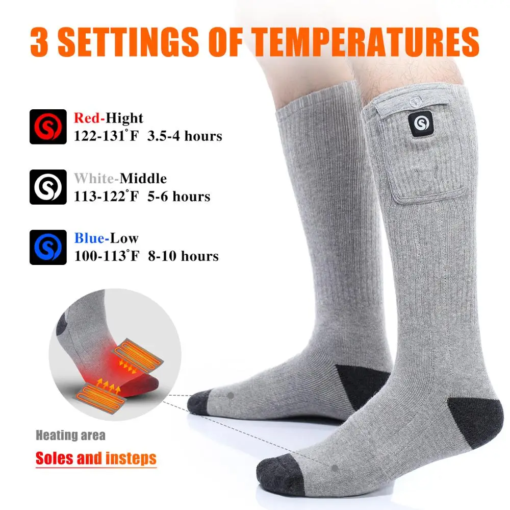 2020 New Winter Heated Socks 100% Cotton Material Custom Electric Rechargeable Women Men Warm Fishing Heating Ski Riding Socks