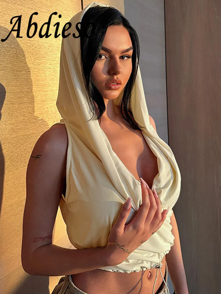 

Abdieso 2023 Summer Hoodies Sleeveless Y2K Crop Top Women Clothes Fashion Solid Slim Basic Casual T Shirts Sexy Streetwear Tees