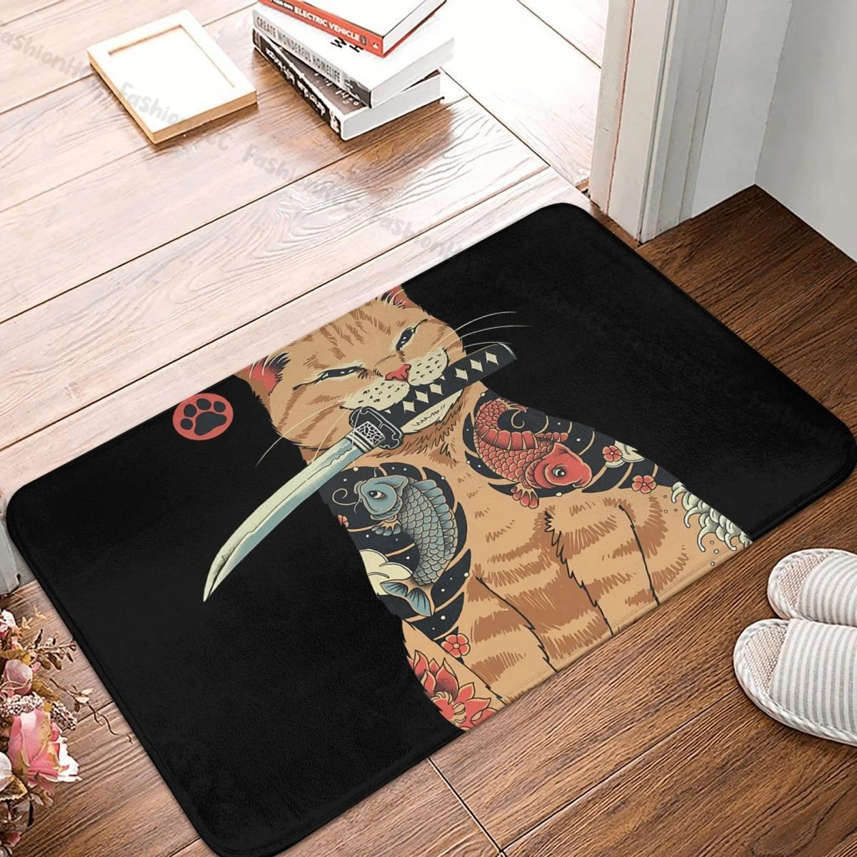 

Ukiyo-e Japan Arts Anti-Slip Doormat Living Room Mat Samurai Cat Floor Carpet Welcome Rug Bedroom Decorative
