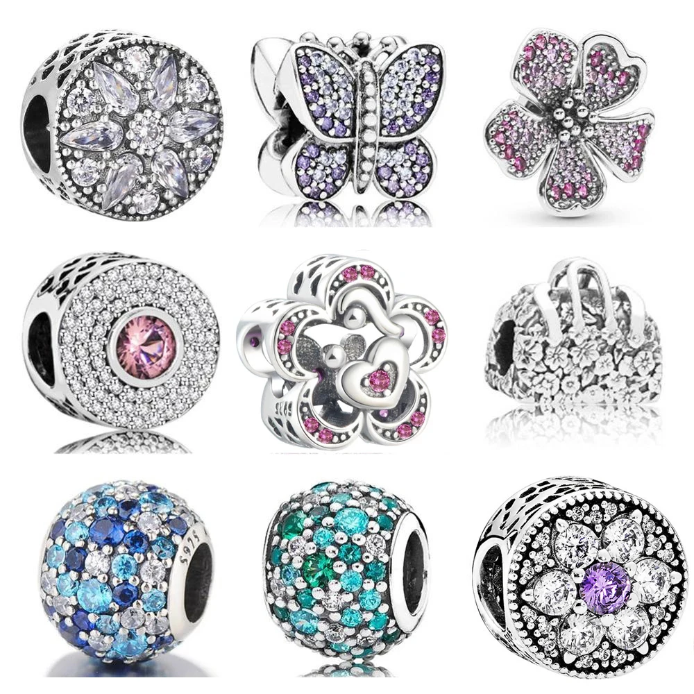 

Fits Original Pandora Bracelet 925 Sterling Silver Charm Zircon Butterfly Love Flower DIY Jewelry Making