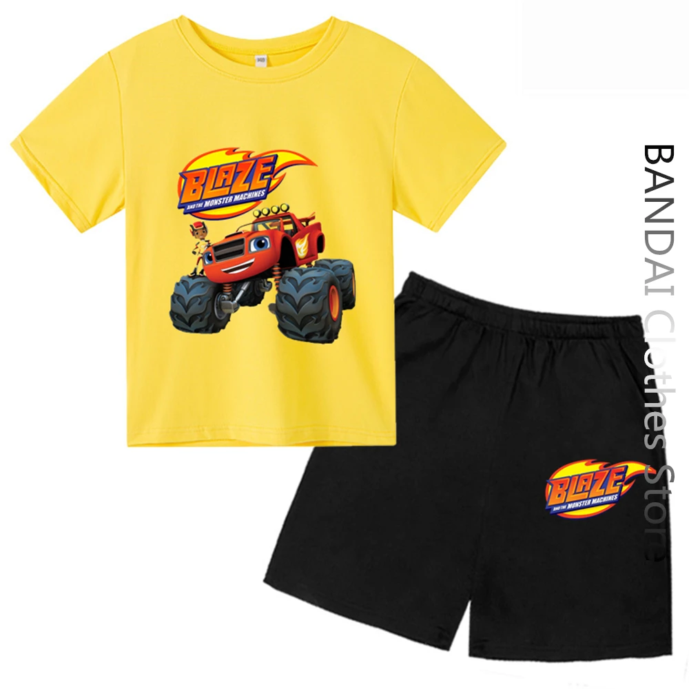 

Забавные детские футболки и шорты Blaze And The Monster Machine с героями мультфильмов, крутая летняя футболка для маленьких мальчиков, комплект мужских и женских топов, одежда для девочек