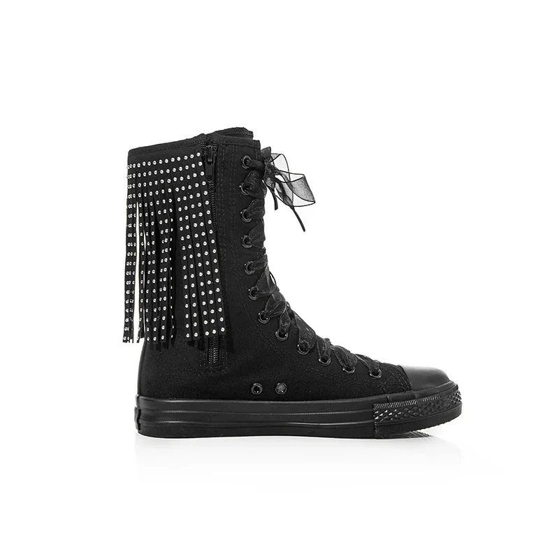 

Handmade custom tassel decorative mid-tube canvas shoes popular casual walking shoes canvas shoes 35-43