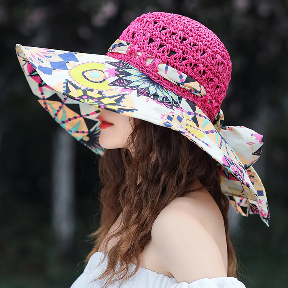 

Summer Simple Floppy Sun Hat Women Wide Brim Beach Hat Girls Seaside Travel Foldable Straw Hat Sunscreen UV Protection Lady Cap