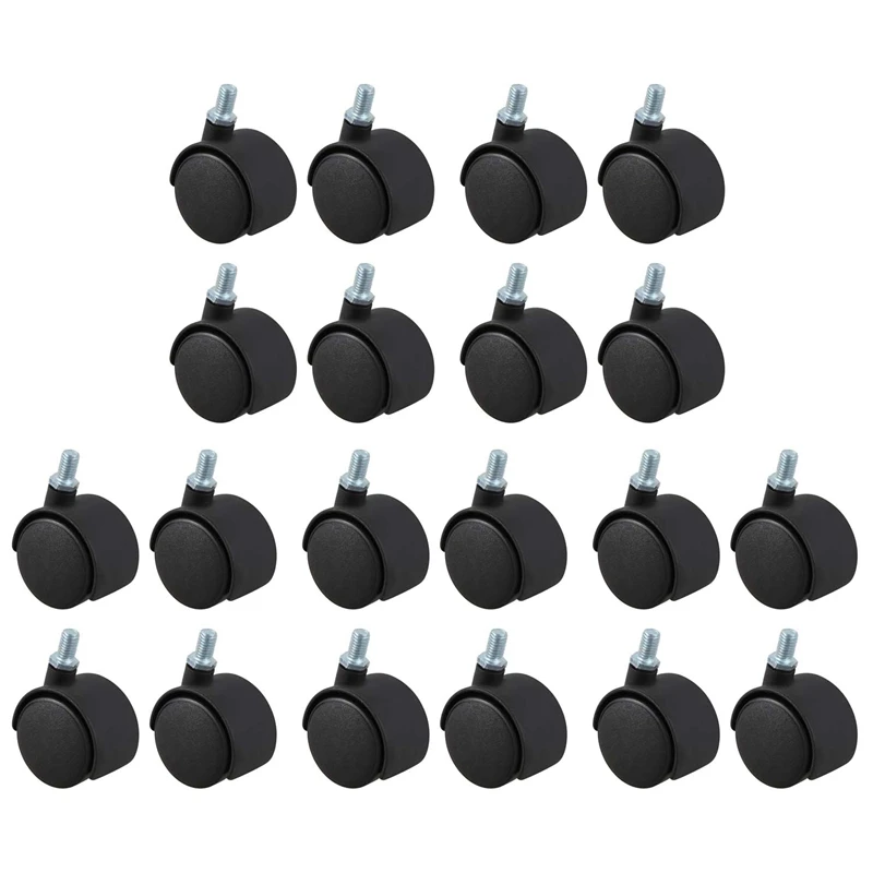 

GTBL Plastic Swivel Caster 8Mm Screw Stem 1.5-Inch Dia Wheel 20 Pcs Black