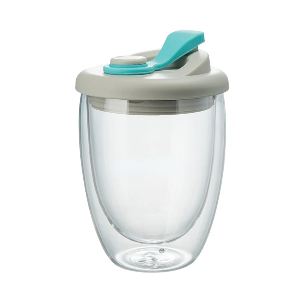 

350ML Double Wall Glass Cup With Airtight Silica Gel Lid Insulated Coffee Mug Tea Juice Cup Insulated Glass Egg-Shaped Cup