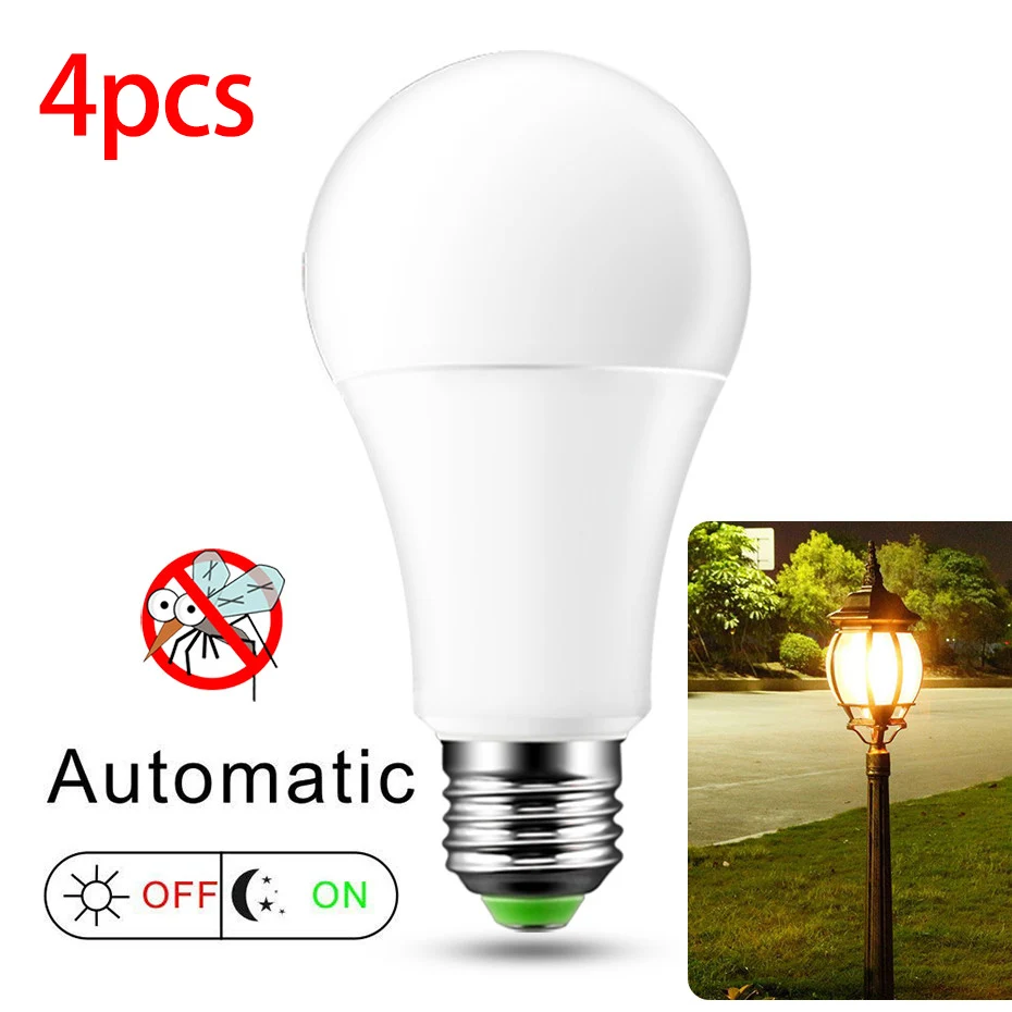 

4pcs LED Light Bulb E27 Dusk to Dawn Light Lamp Smart LED Sensor Bulb B22 10W 15W Lampada Outdoor Night Light For Garden 85-265V