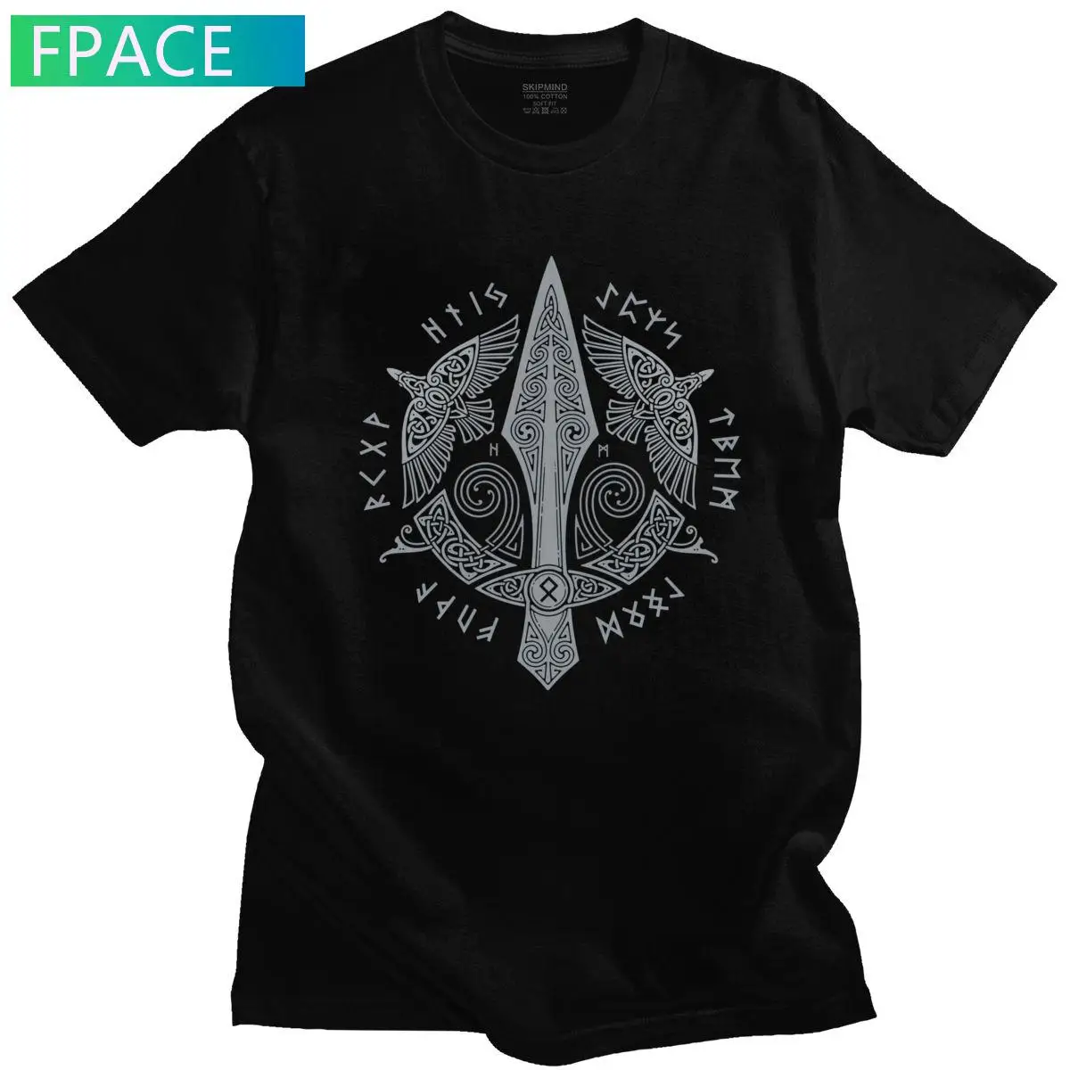 

Odin Vikings Sword Tshirt for Men Cotton T-shirt Short Sleeve Viking Scandinavian Runes Valhalla Gungnir Tee TV Fan T Shirt Gift