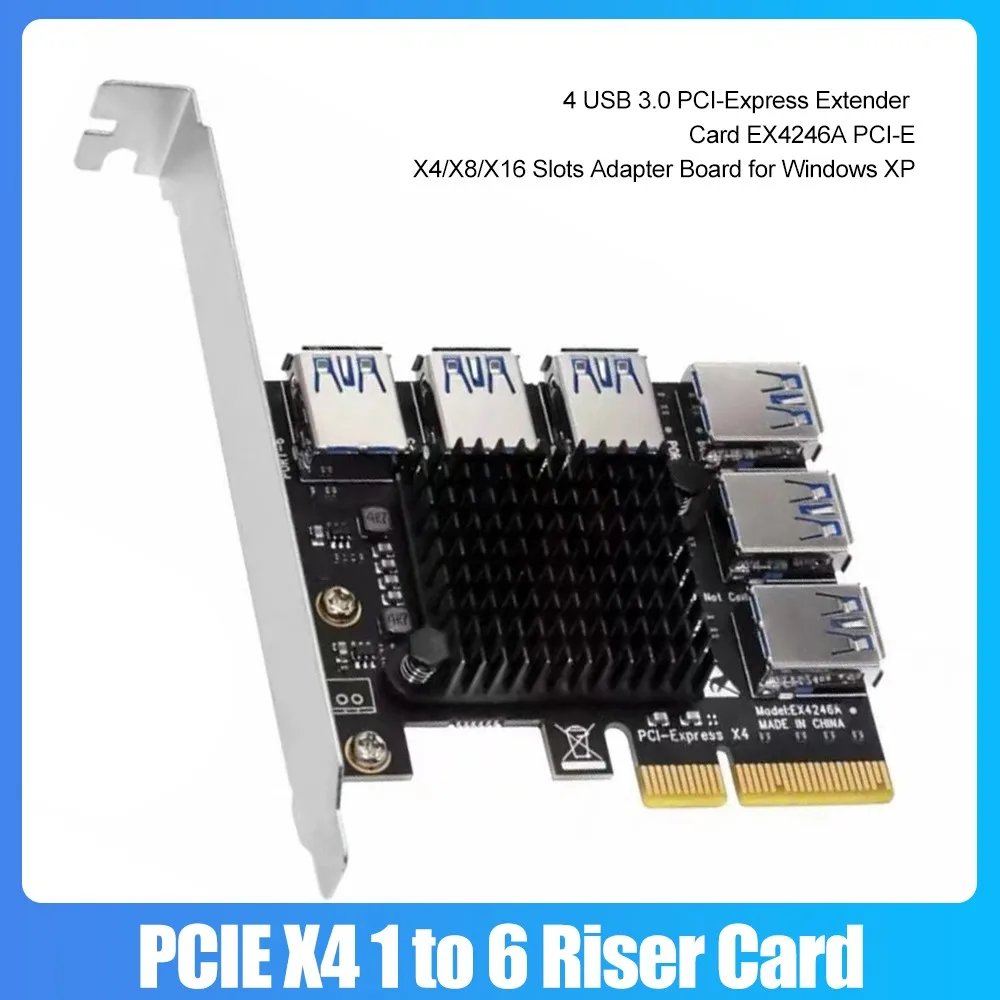 

PCIE X4 1 to 6 Riser Card 4 USB 3.0 PCI-Express Extender Card EX4246A PCI-E X4/X8/X16 Slots Adapter Board for Windows XP