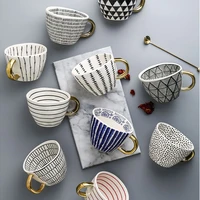 home decoration irregular ceramic mugs with gold handle handmade coffee cups breakfast tea milk water cup kitchen tableware