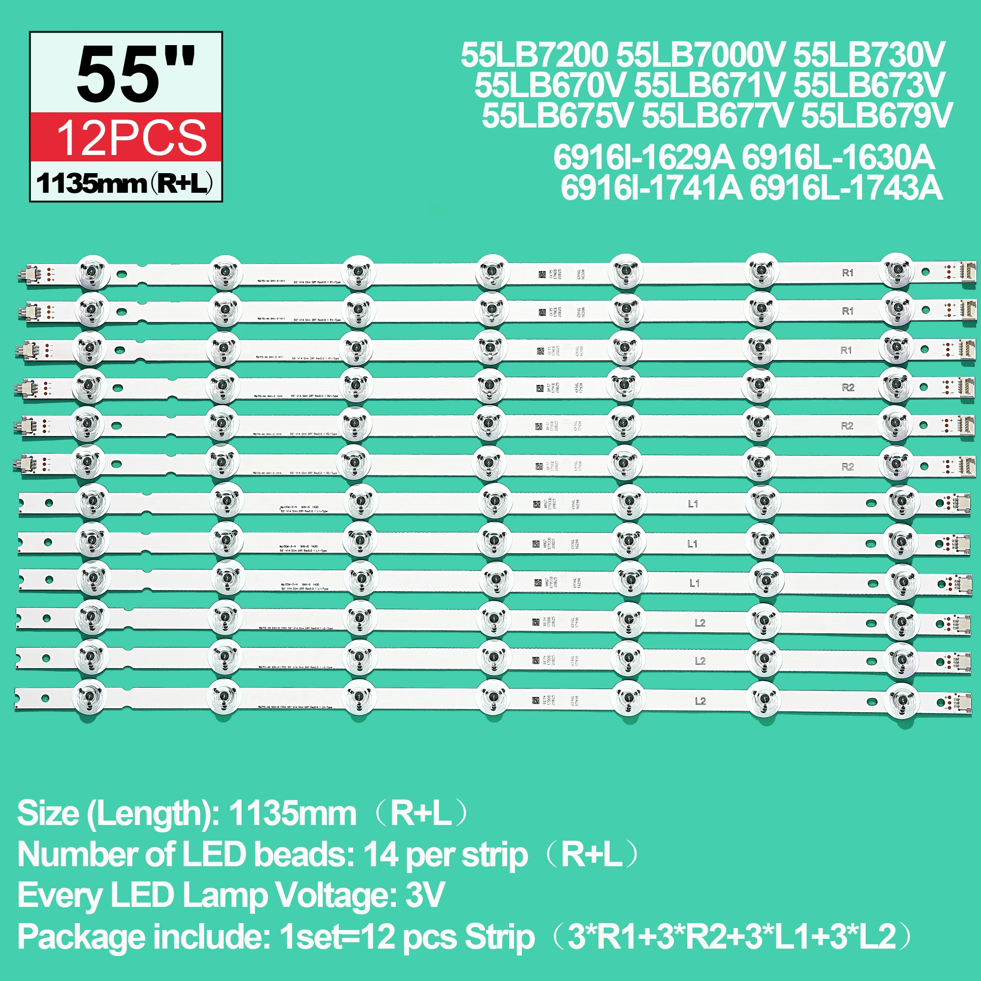 

LED Backlight strip For LIG 55" TV 6916l-1629A 6916L-1630A 6916l-1741A 6916L-1743A V14 SLIM DRT 55LB7200 LC550DUH PG F1 55LB670V
