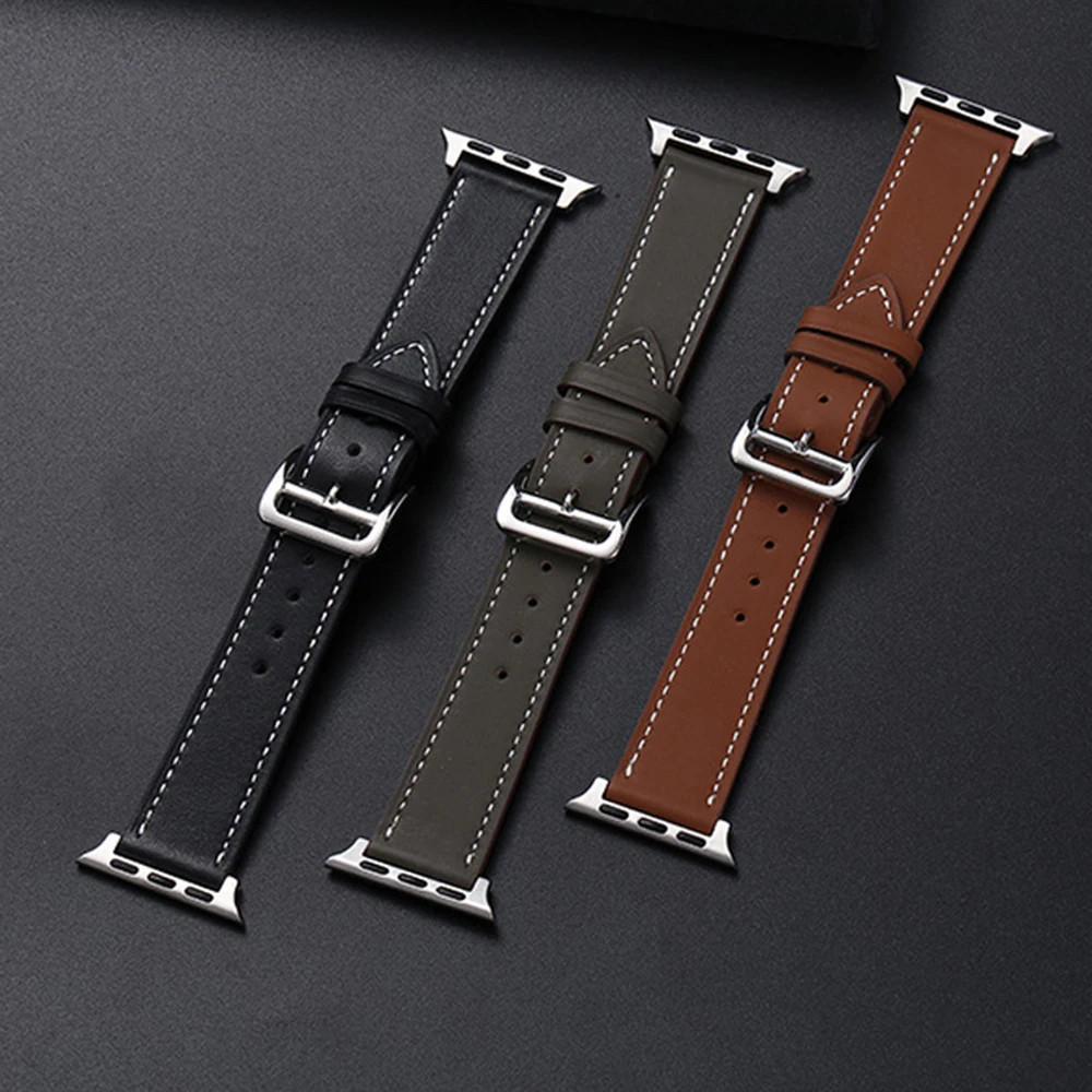 Фото Кожаный ремешок для Apple Watch Band 49 мм 45 мм 44 мм 42/41 мм 40/38 мм, браслет для смарт-часов, аксессуары для iWatch Series 2 3 4 5 SE 6 7 8 №3