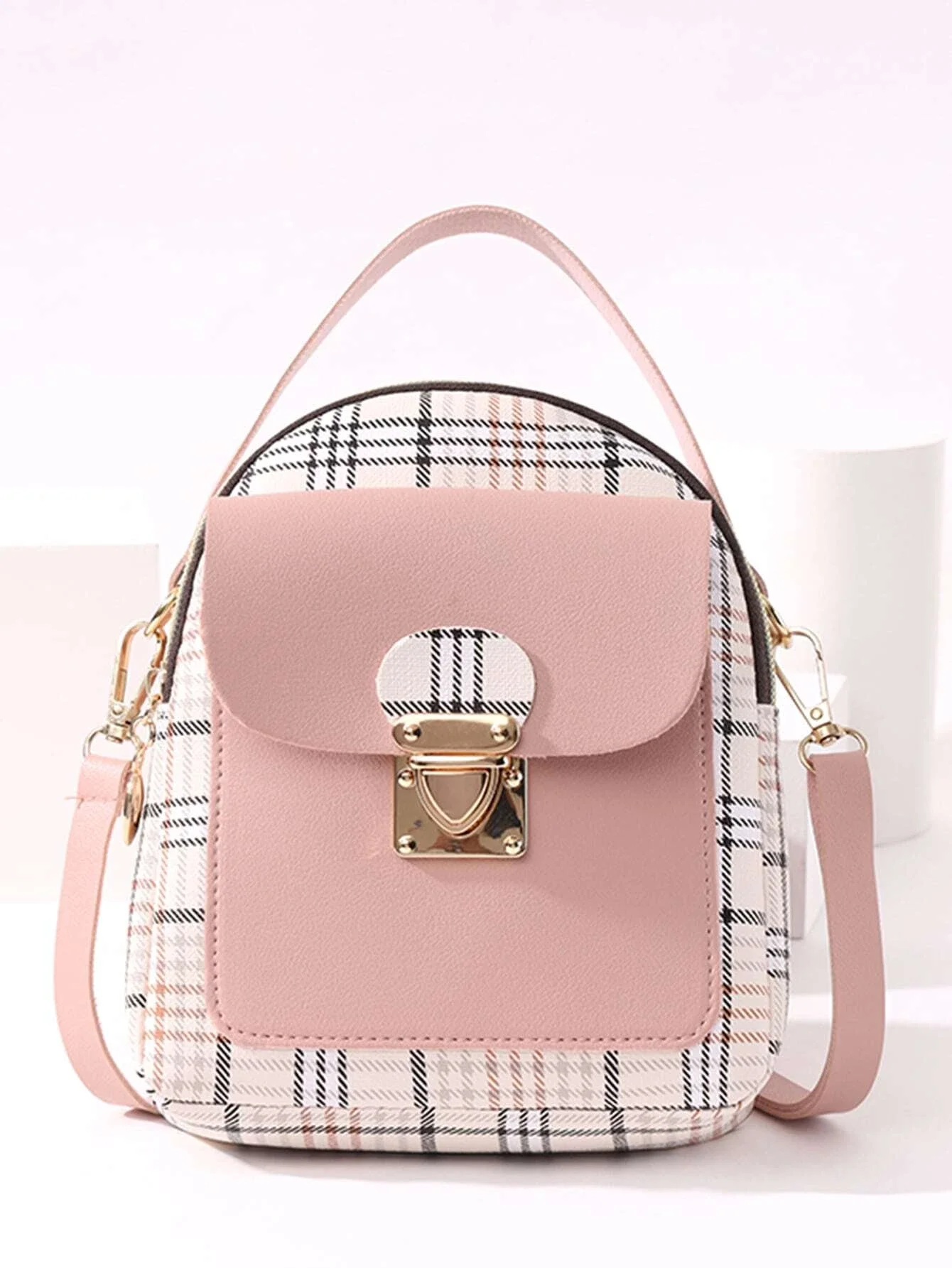 

Mini Tartan Push Lock Curved Top Backpack