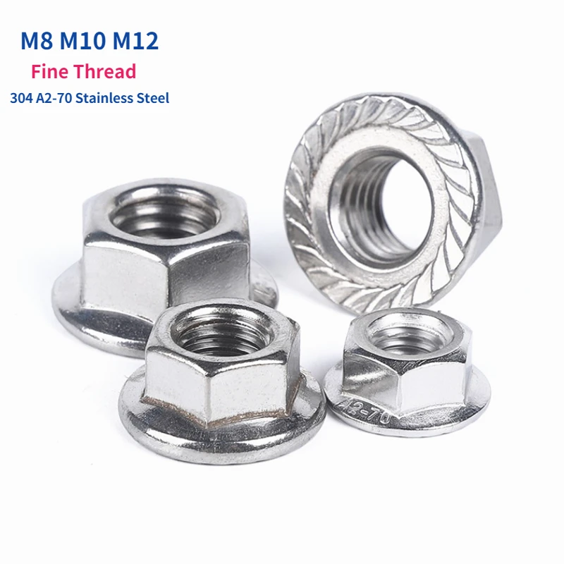 

M8 M10 M12 304 A2-70 нержавеющая сталь мелкая резьба Шестигранная головка зазубренная Фланцевая гайка блокировочная гайка