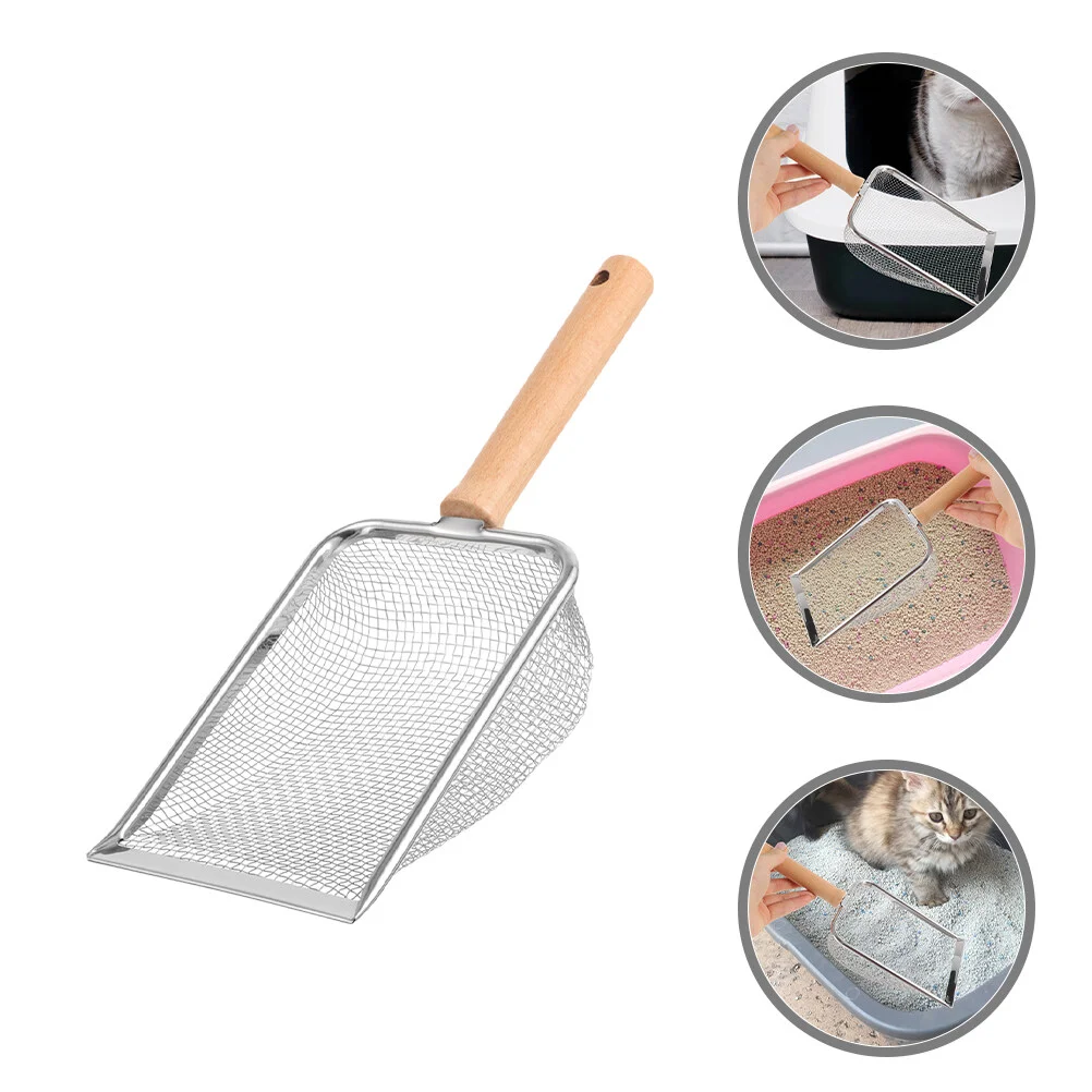 

Cat Poop Litter Sifter Scoop Holder Metal Pooper Scooper Animal Trays Wooden Sand Handle Reptile Fogger