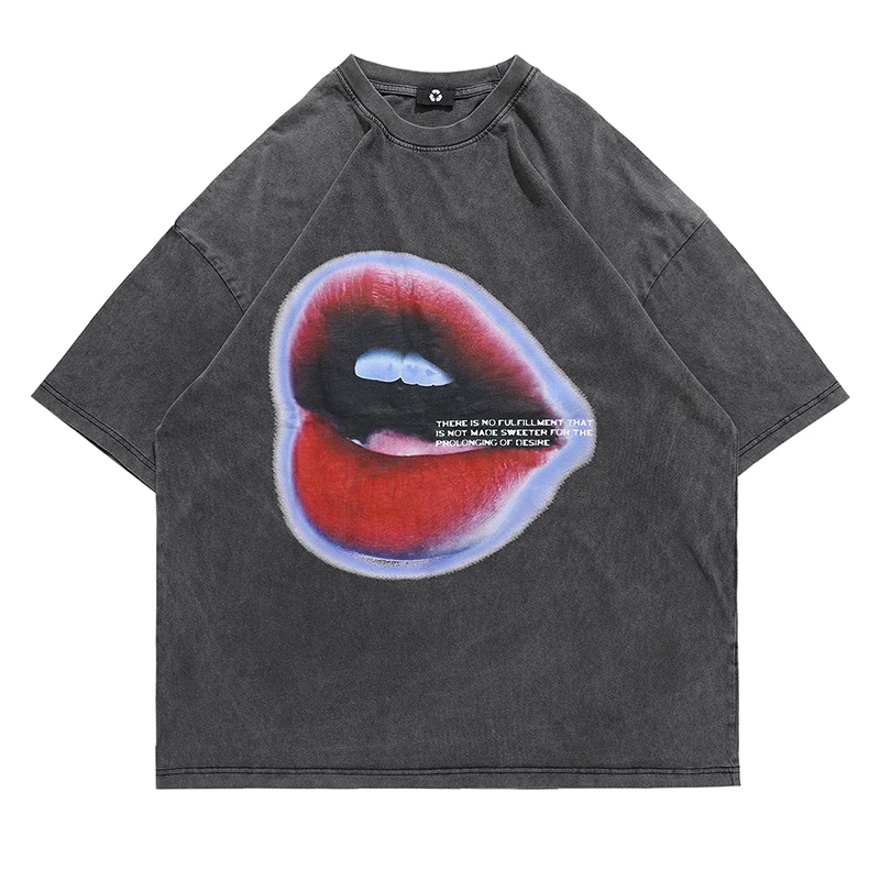

Футболка мужская с принтом губ, короткий рукав, круглый вырез, повседневный Свободный Топ в стиле Харадзюку, парный хлопковый в стиле оверса...