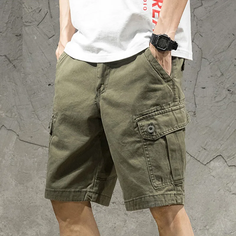 Streetwear Fashion Shorts for Men Solid Colours Khaki Business Casual Running Shorts Outdoor Jogger Men Vintage Pants Button Fly
