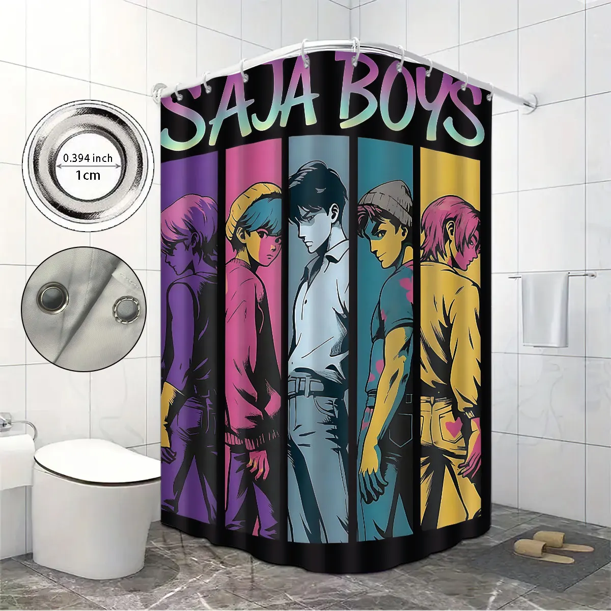 Фото 1 шт., водонепроницаемая занавеска для душа с принтом K-pop Saja Boys, подвесная занавеска для конфиденциальности, с 12 крючками для легкой установки №2