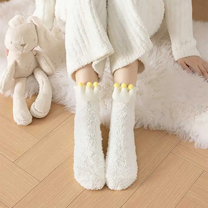 Женские Бархатные Носки Кораллового Цвета Толстые Теплые Противоскользящие