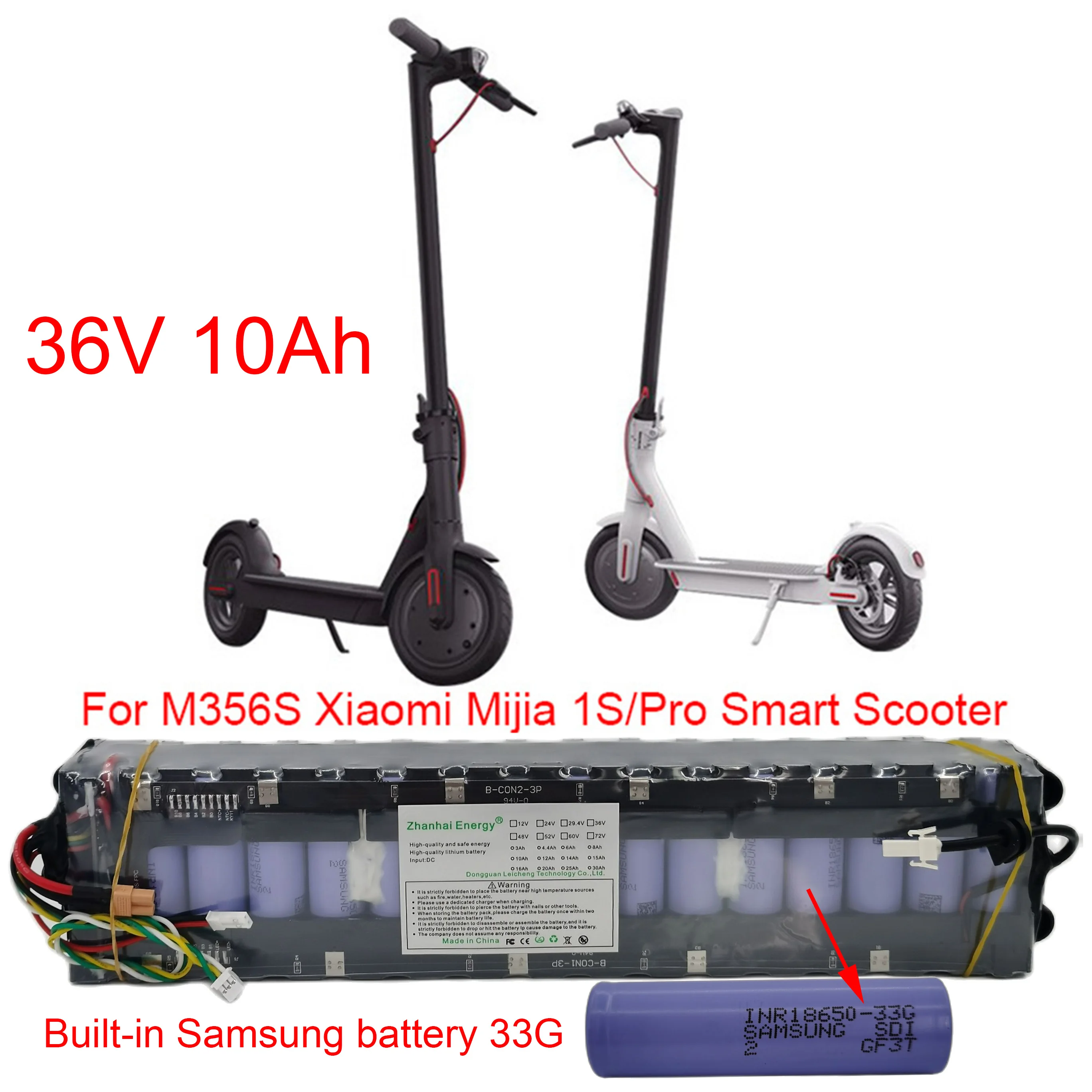 

36V 10Ah 18650 Li-Ion Rechargeable Battery Pack For Xiaomi M356S Smart Scooter 1S/Pro with Bluetooth 10S 3P New Customizable
