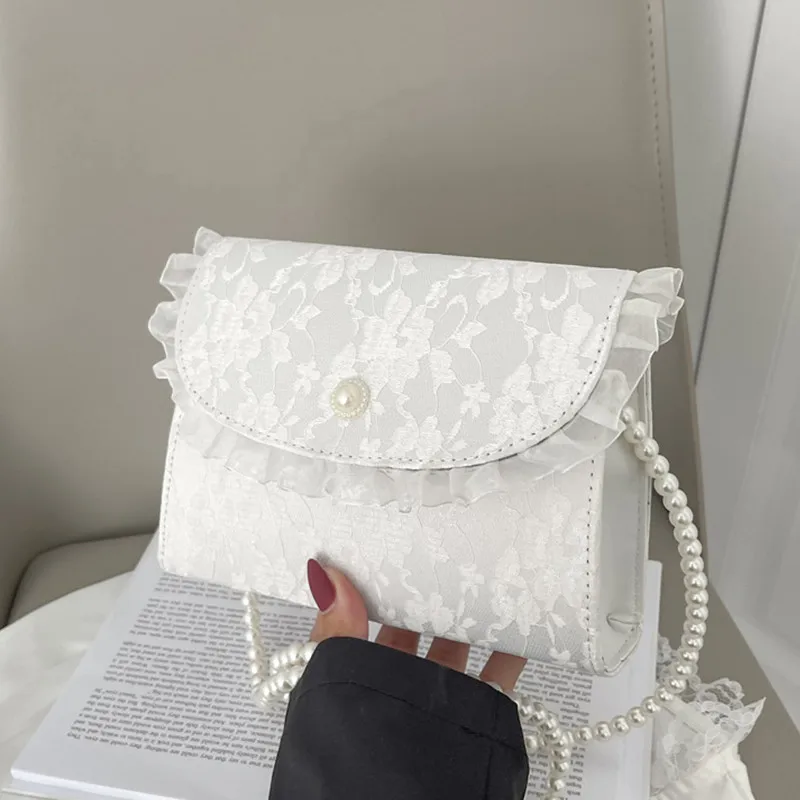 

Retro Crossbody Bags for Women Vintage Lace Pearl Chain Ladies Small Square Shoulder Bag Female Clutch Purse Handbags Sac Femme
