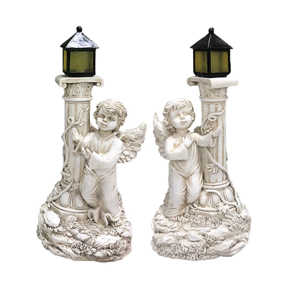 

2pcs Solar Cherub Angel Garden Statues and Sculptures Resin Ornaments Home Decor