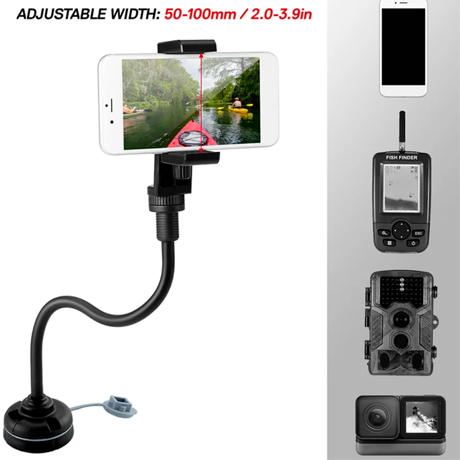 Kayak Canoe Phone Mount Base Cellphone Holders with Flexible Long Arm Dinghy Marine Boat Photograph Camera Bracket