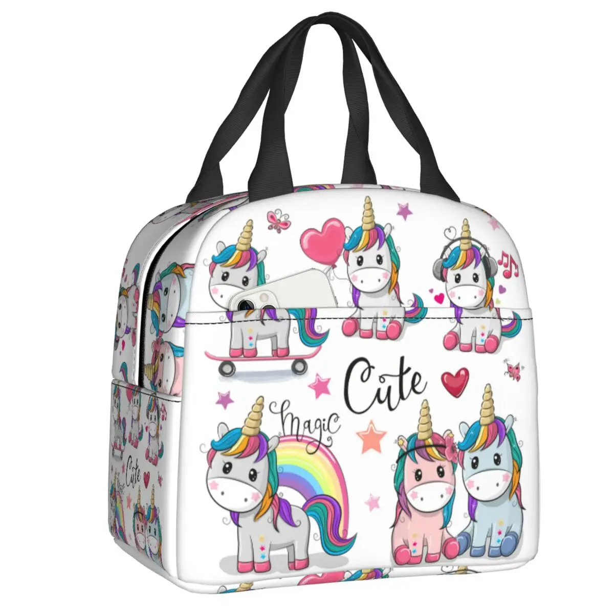 

Cute Cartoon Unicorns Insulated Lunch Bag for Camping Travel Portable Cooler Thermal Bento Box Women Kids