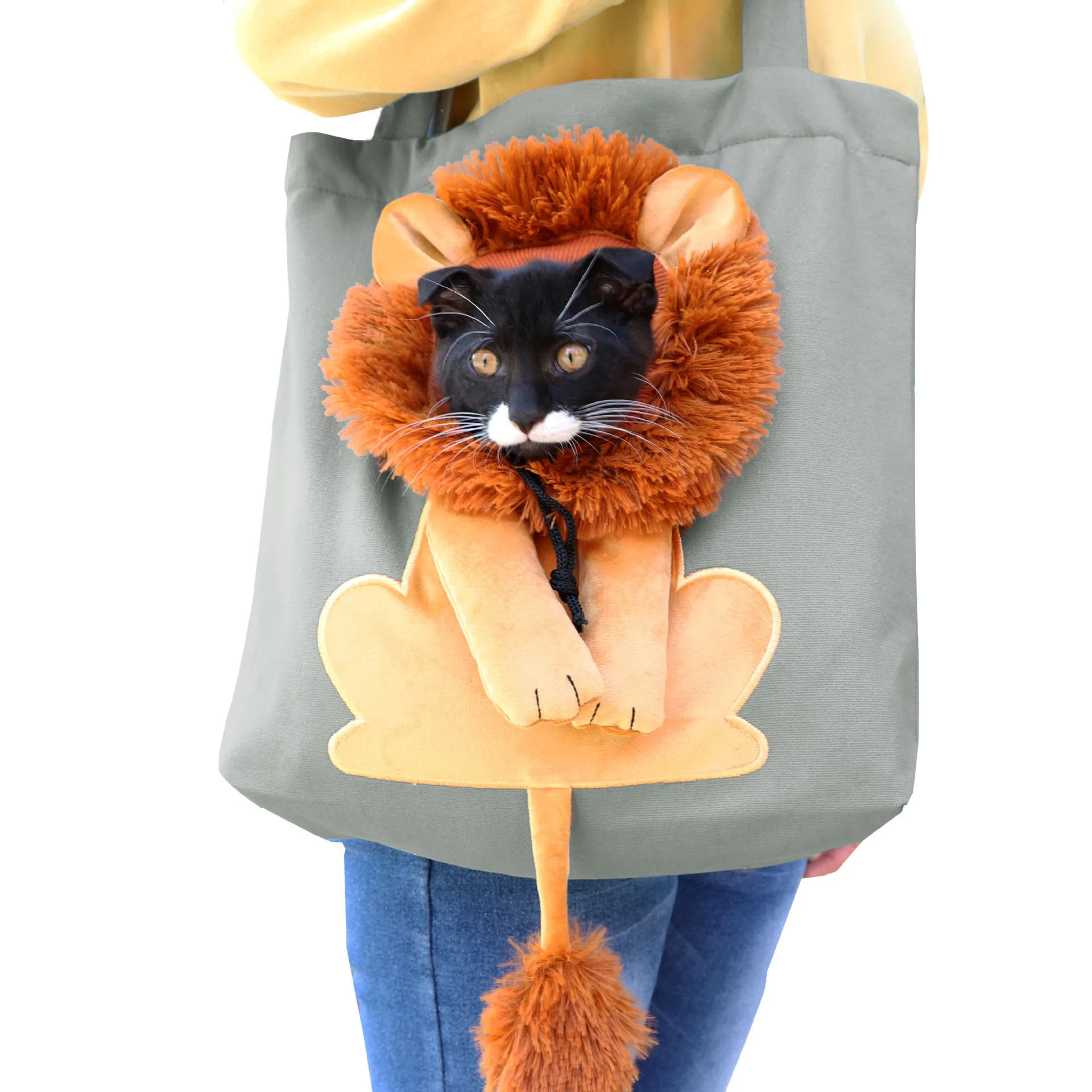 

Dogs Cats Handbag Can Be Exposed Head Lion Shape Shoulder Bag Canvas Outdoor Convenient Small Cats Dogs Pet Bag Pet Items