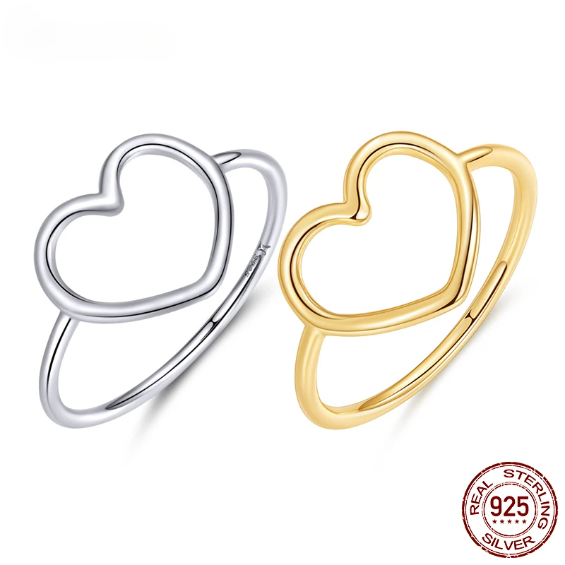 

BAMOER Sterling Silver 925 Simple Minimalist Heart Finger Rings for Women Wedding Engagement Statement Jewelry SCR641