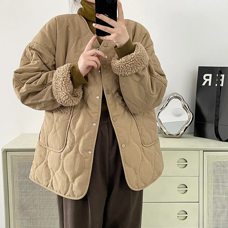 Зимнее пальто с хлопковой подкладкой из овечьего меха для женщин однобортная