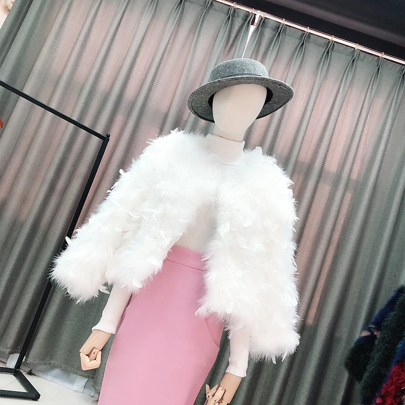 Women's fur coat, made of turkey feather, short jacket, autumn and winter New Cotton Lined warm coat, hand sewn