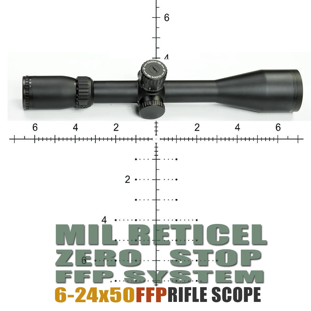 

Long Range Rifle Scope, First Focal Plane, 308, 338 Hunting Tactics, MIL Reticle, Zero Stop, 6-24x50FFP, Free Shipping