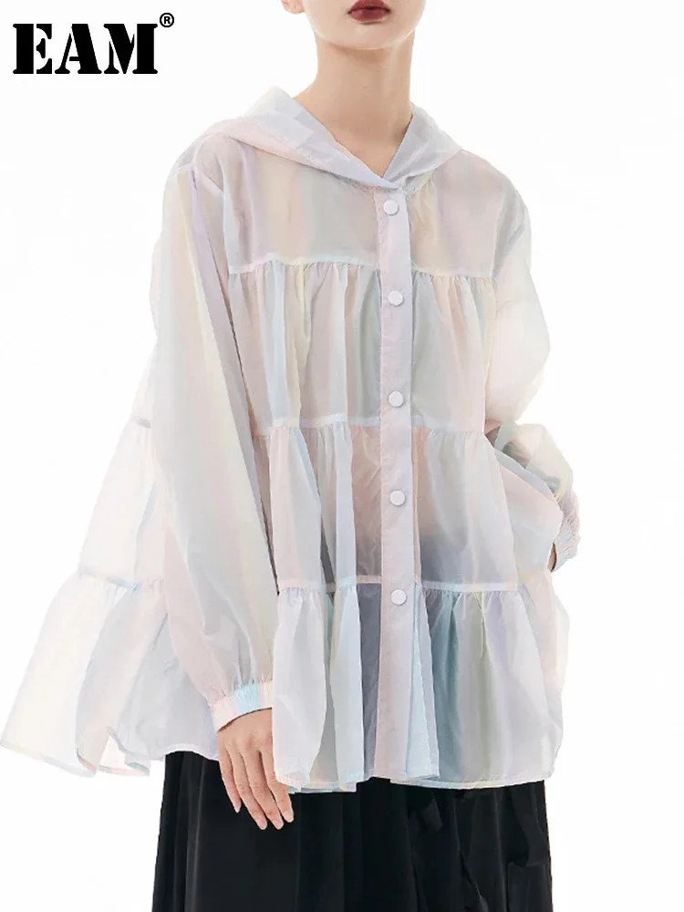 ] Damska plisowana bluzka w dużym rozmiarze z długim rękawem i kapturem luźna koszula Fashion Tide wiosna jesień 2024 1DH0510