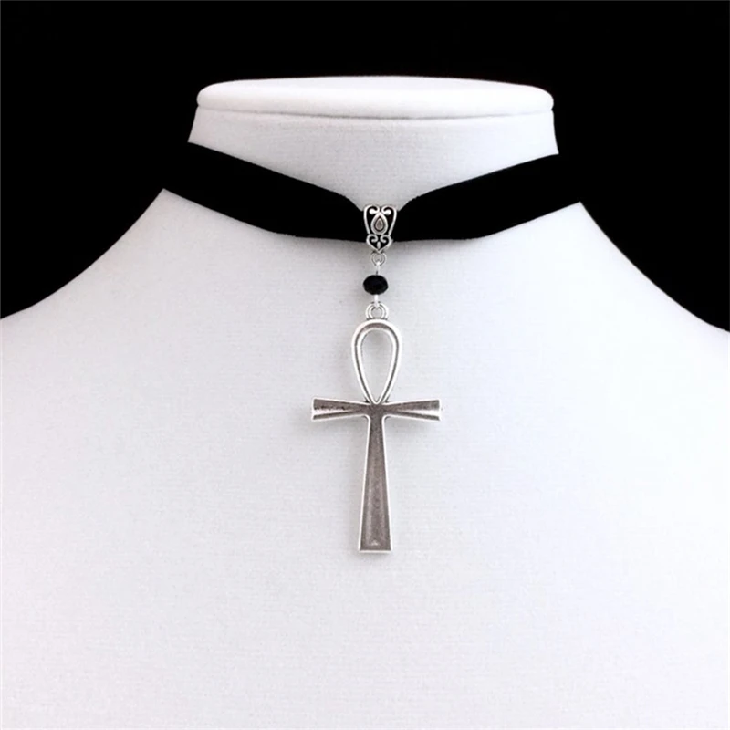 

Ankh Necklace Black Choker Egyptian Goth Grunge Eternal Life Gothic Witchy Jewelry