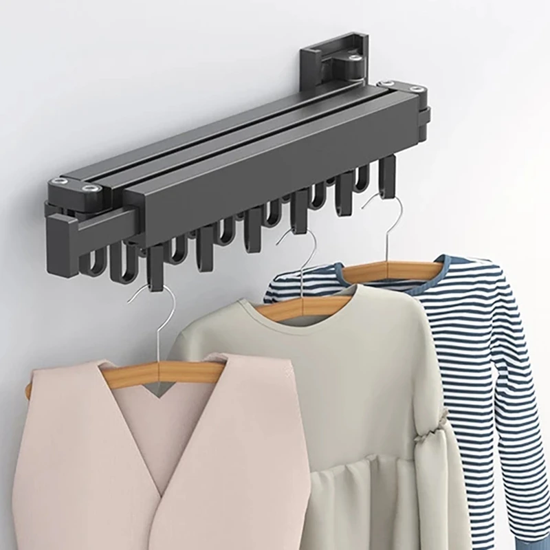 

Folding Clothes Hanger Wall Mount Retractable Cloth Drying Rack Aluminum Laundry Clothesline Space Saving Drying