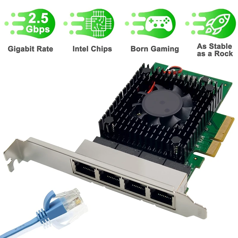 

I225-V3 PCI-E X4 Gigabit Server Network Card Four-Port 2.5Gbe 1000Mbps RJ45 Port Gigabit Gaming Speed Network Card