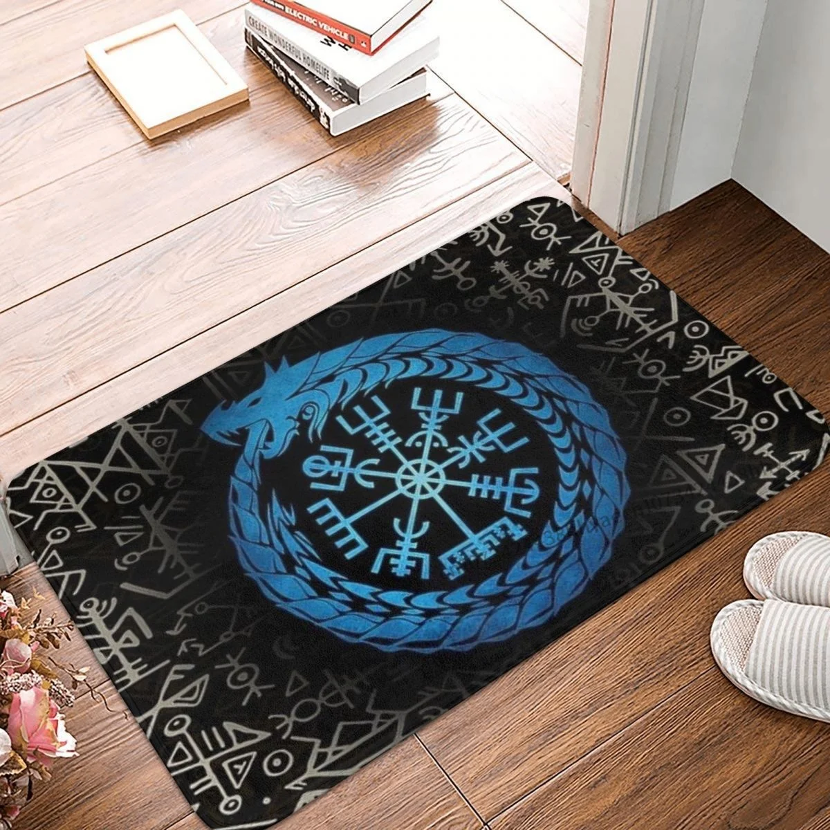 

Viking Bath Non-Slip Carpet Drapeau Serpent Joermungand Flannel Mat Welcome Doormat Floor Decor Rug