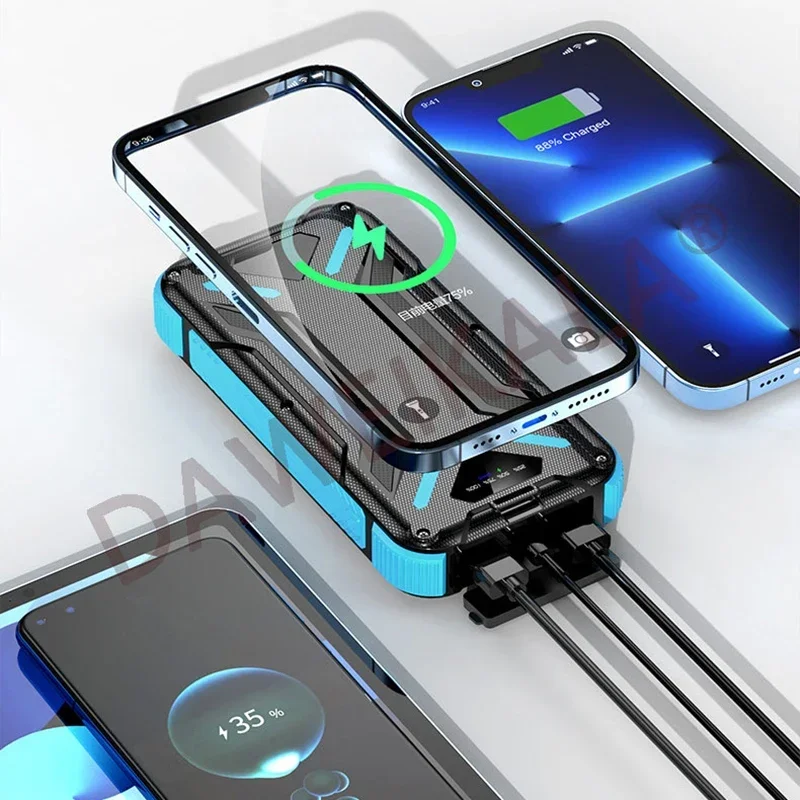 Внешний аккумулятор на солнечной батарее LEDSOS фонарик с быстрой зарядкой