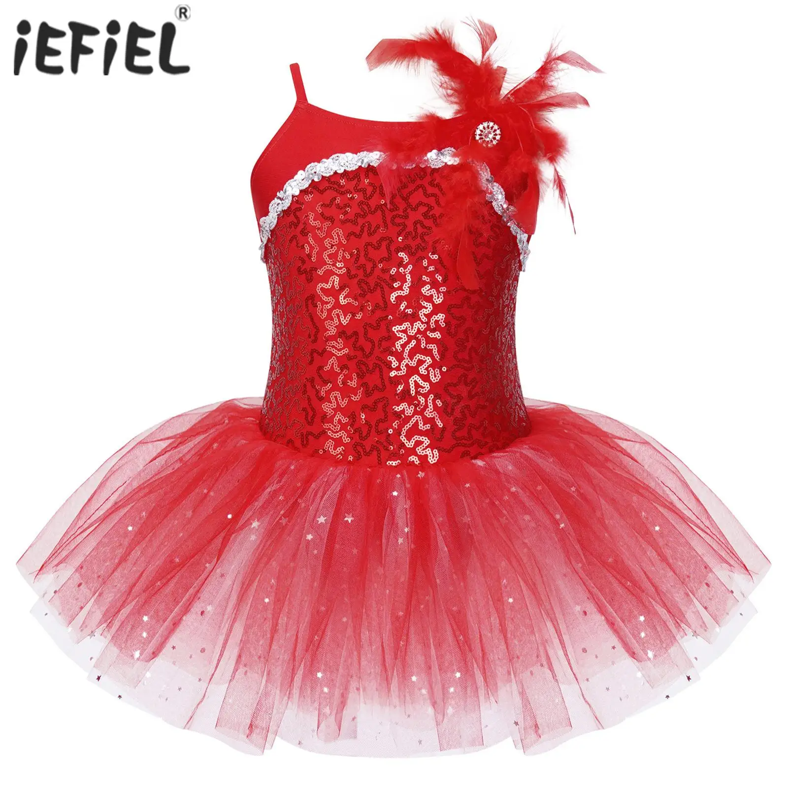 

Kids Girls Ballet Tutu Mesh Dance Dress Sleeveless Ruched V Neckline Ballerina Dress Shiny Sequins Stage Party Dance Wear