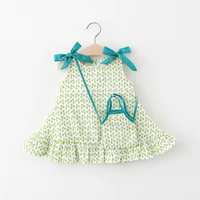 trendy childrens clothing dress summer infant girl baby cherry pannier bag vest dress princess skirt