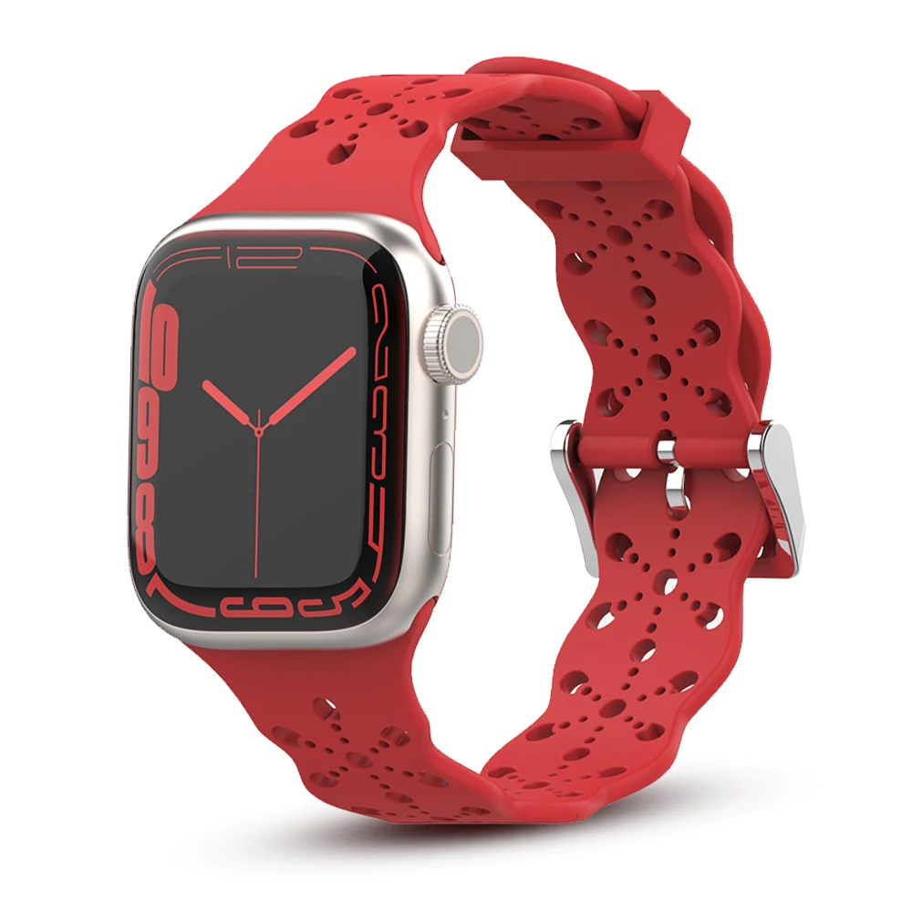 

Ремешок силиконовый для Apple Watch Band Series 7 6 SE 5 4, легкий Воздухопроницаемый дизайнерский кружевной тонкий браслет 41 мм 45 мм 40 мм 44 мм