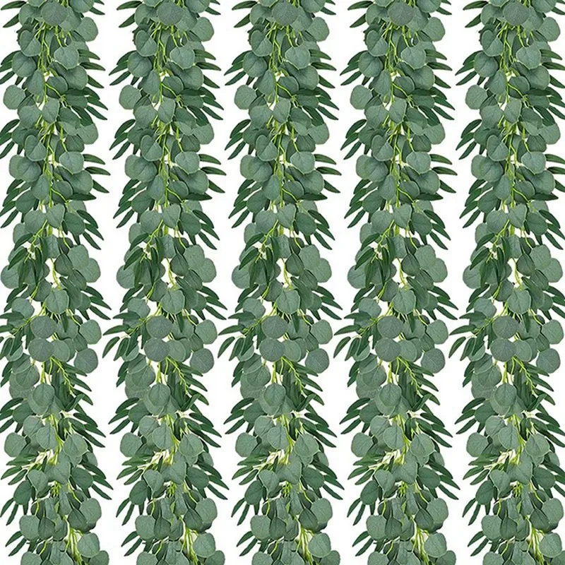 

Artificial Eucalyptus with Willow Garland Fake Vine Plant with Leaves Faux Silver Dollar Greenery