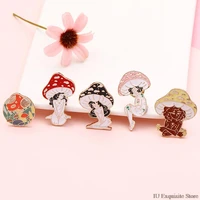 1x cartoon mushroom girls brooch collar pin vintage deep forest maiden on backpack badge for friends gift jewelry