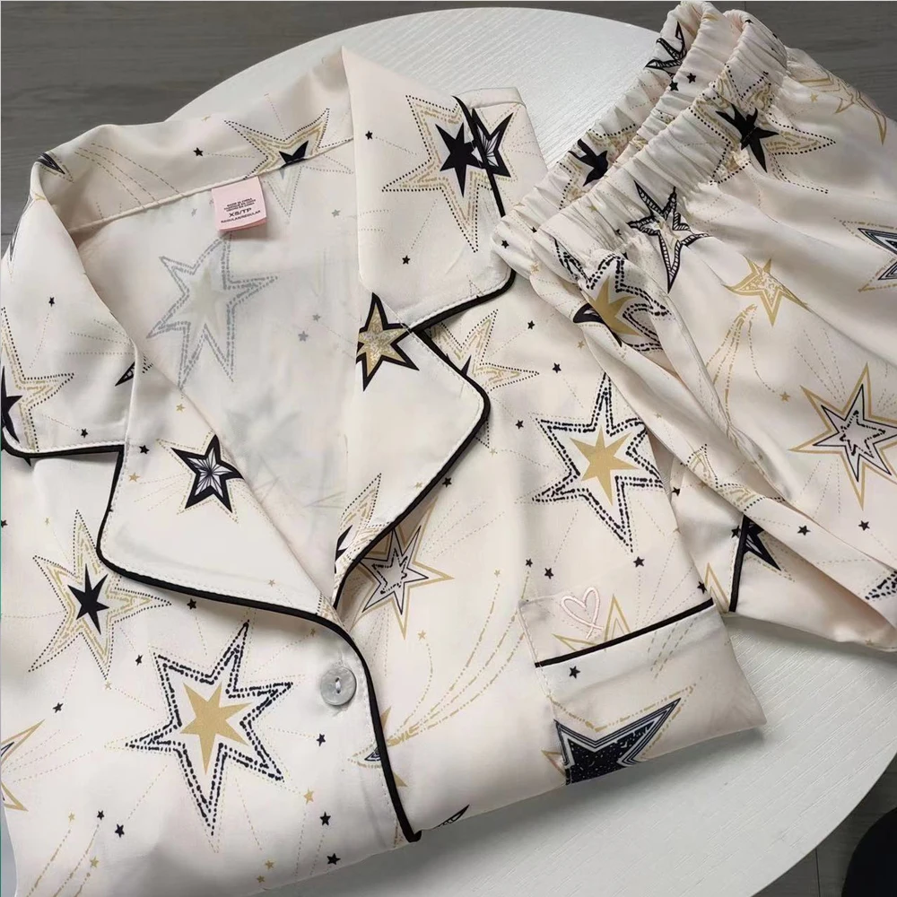 Wholesale Summer Ladies Pajamas Set Ladies Homewear Ice Silk Short Sleeve Ladies Pajamas Pajamas 2-Piece Set Free Shipping