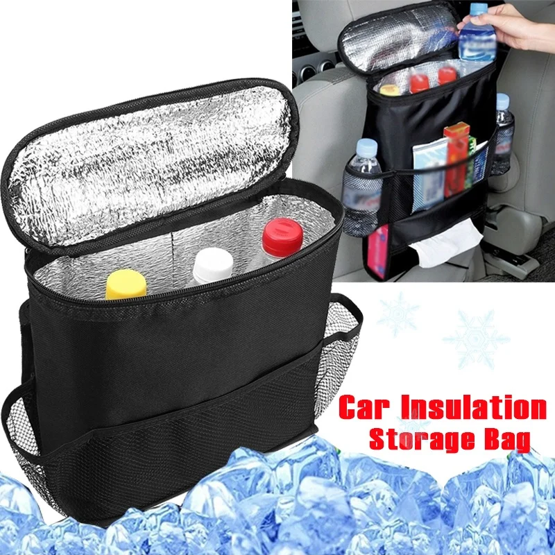

1pc Multi-Pockets Car Seat Back Storage Bag Black Heat Insulation Ice Bag Car Sundry Storage Bag Car Interior Accessories