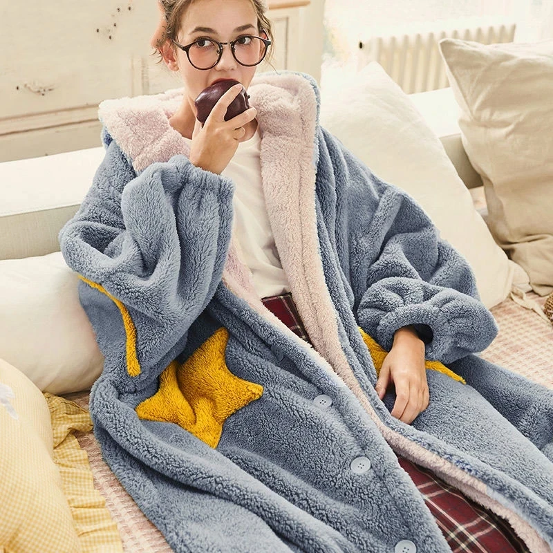 Plush Coral Fleece Sleepwear Long Bathrobe Christmas Cosplay Animal Women's Pajamas Hooded Nightgown Cartoon Cute Warm Pijama