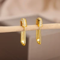 zircon paperclip earrings for women stainless steel gold plated stud earrings 2022 trend couple wedding jewelry pendientes mujer