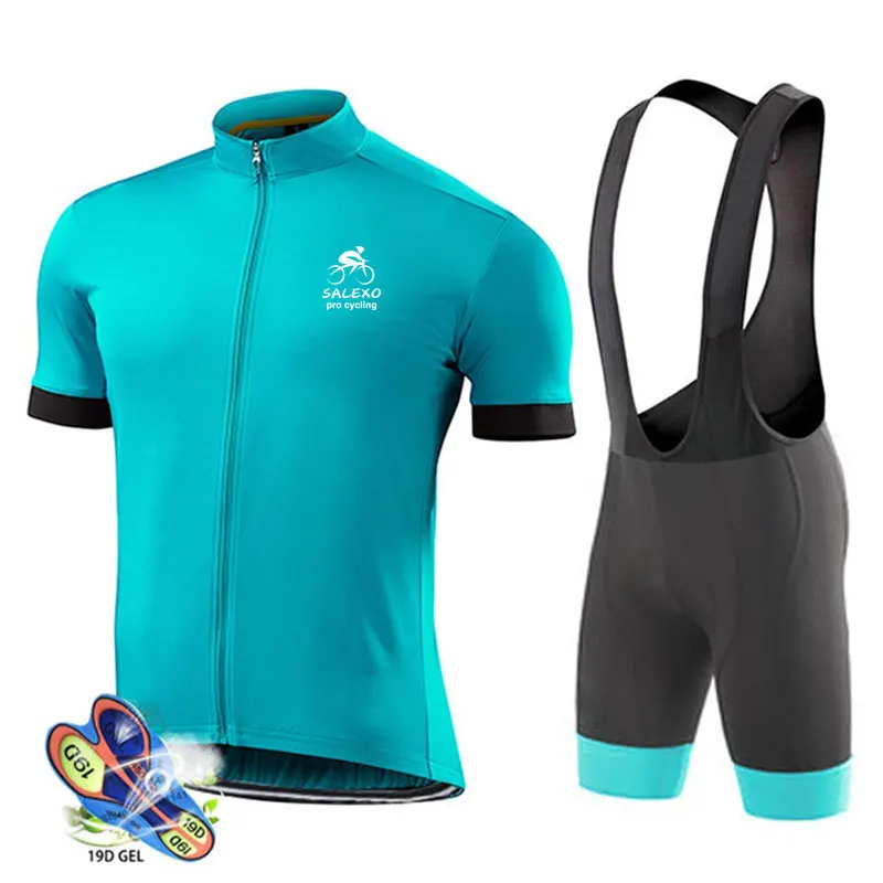 

SALEXO 2022 Summe Cycling Jersey Set Men‘s Clothing Sleeve Shirt Bike Bib Shorts 19D Gel Pad Bicycle Clothing Breathable Short